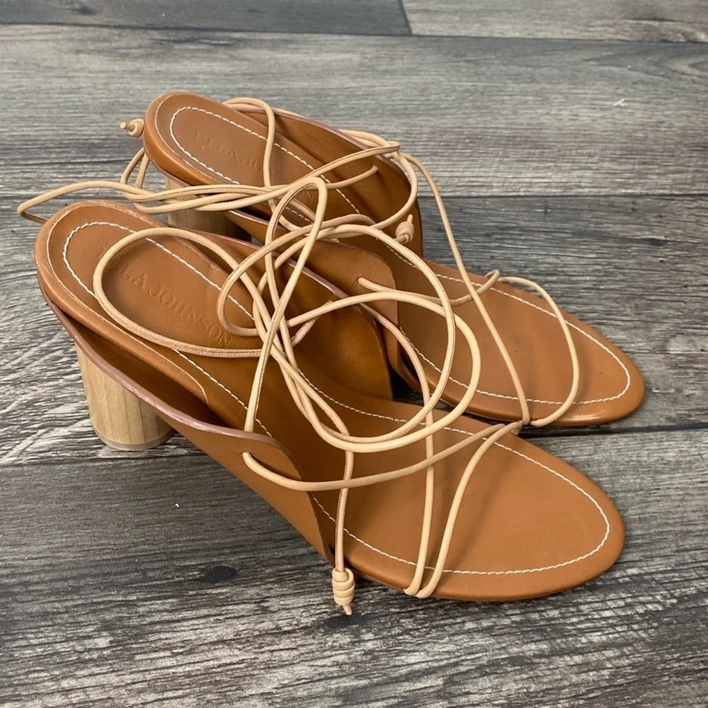 Ulla Johnson 40 Roxie Brown Leather Ankle Tie Up Heels - Picture 7 of 13